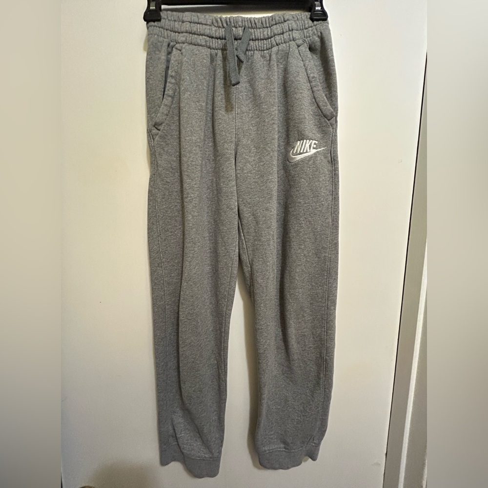 Nike Youth Heather Gray Fleece Joggers with White Logo & No Size Tag